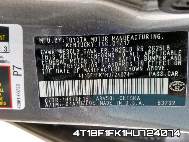 4T1BF1FK1HU724074 фото 2
