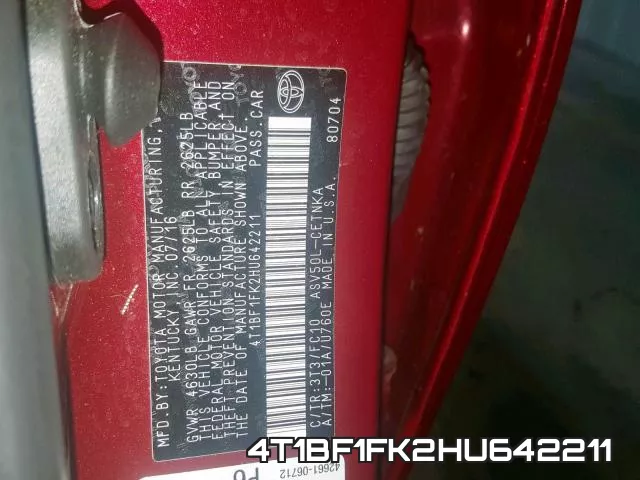 4T1BF1FK2HU642211 фото 2