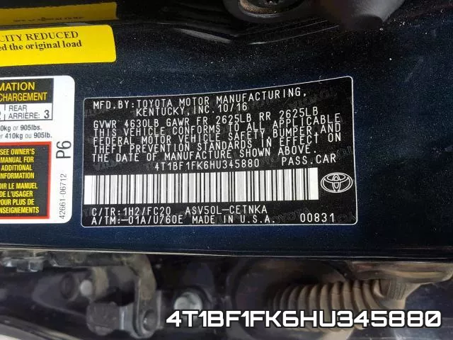 4T1BF1FK6HU345880 фото 2