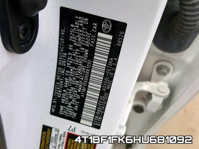 4T1BF1FK6HU681092 фото 2