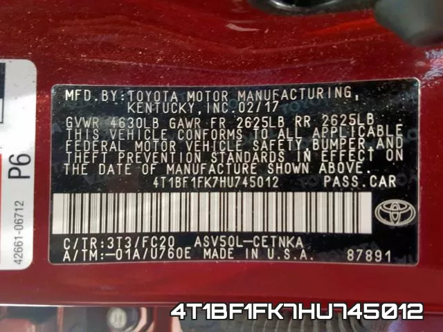 4T1BF1FK7HU745012 фото 2