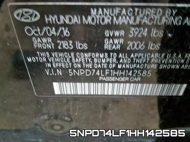 5NPD74LF1HH142585 фото 2