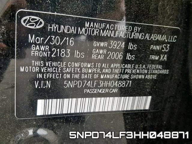 5NPD74LF3HH048871 фото 2