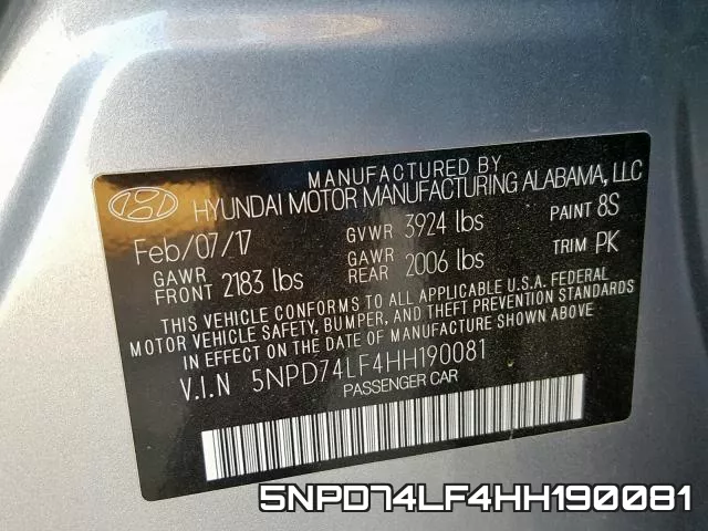5NPD74LF4HH190081 фото 2