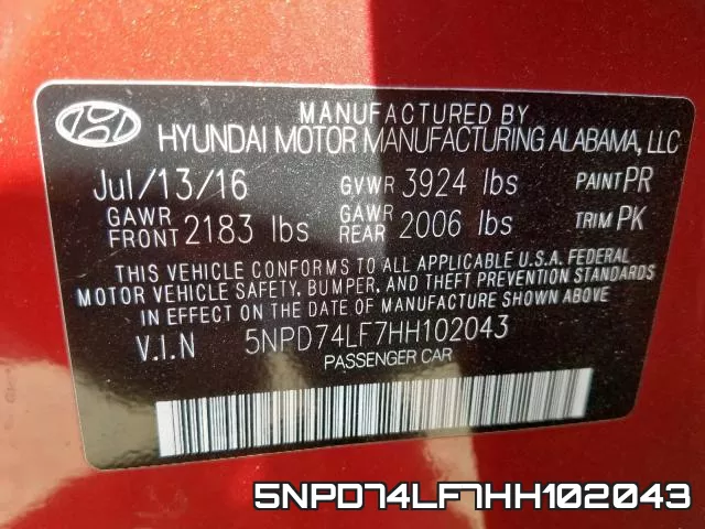 5NPD74LF7HH102043 фото 2