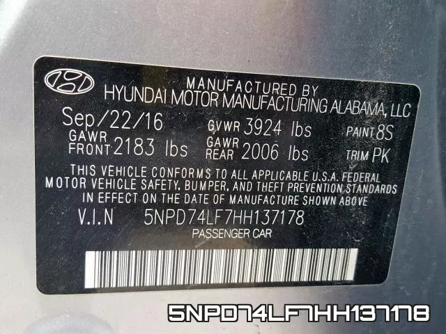 5NPD74LF7HH137178 фото 2