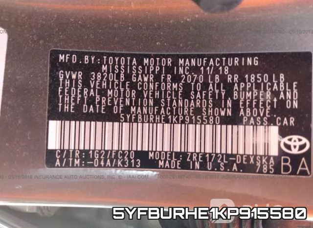 5YFBURHE1KP915580 фото 10