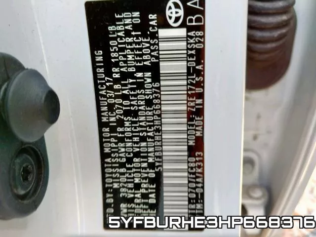 5YFBURHE3HP668376 фото 2