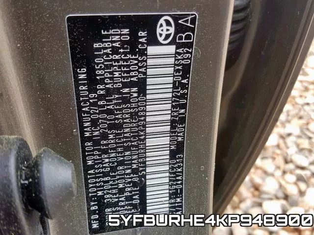 5YFBURHE4KP948900 фото 2