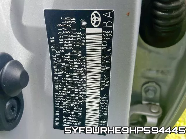 5YFBURHE9HP594445 фото 2