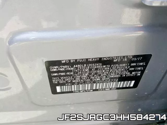 JF2SJAGC3HH584274 фото 2