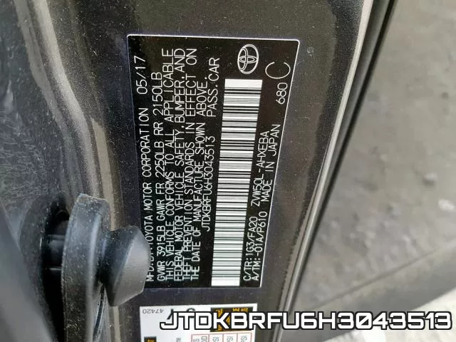 JTDKBRFU6H3043513 фото 2