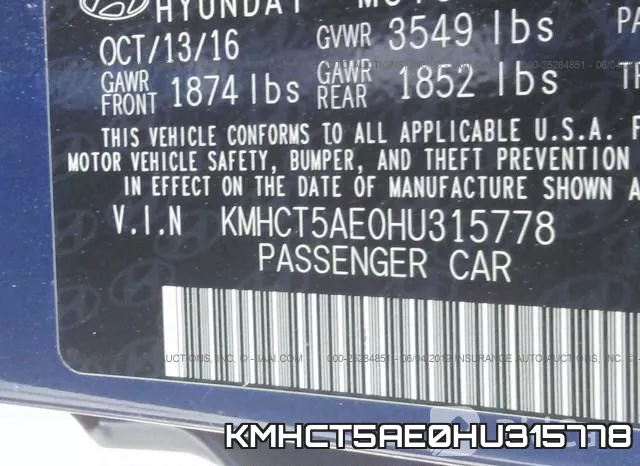 KMHCT5AE0HU315778 фото 10