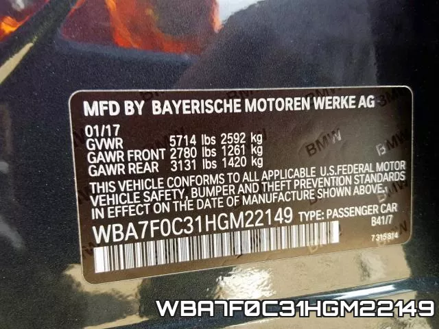 WBA7F0C31HGM22149 фото 2