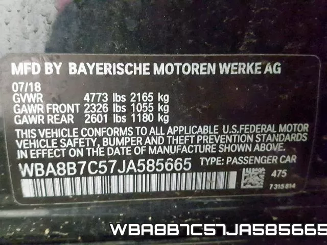 WBA8B7C57JA585665 фото 2