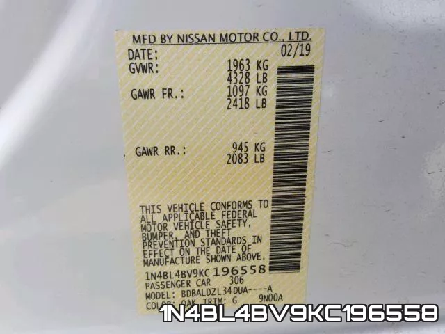 1N4BL4BV9KC196558 фото 2