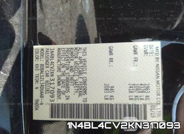 1N4BL4CV2KN317093 фото 10