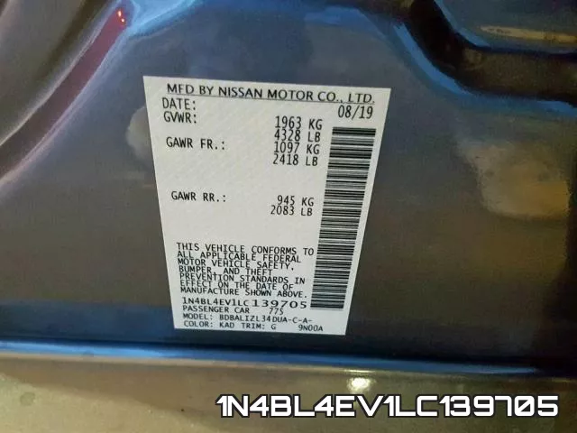 1N4BL4EV1LC139705 фото 2