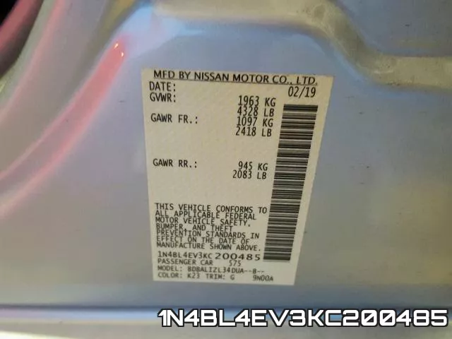 1N4BL4EV3KC200485 фото 2
