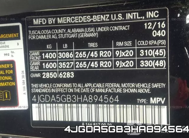 4JGDA5GB3HA894564 фото 10