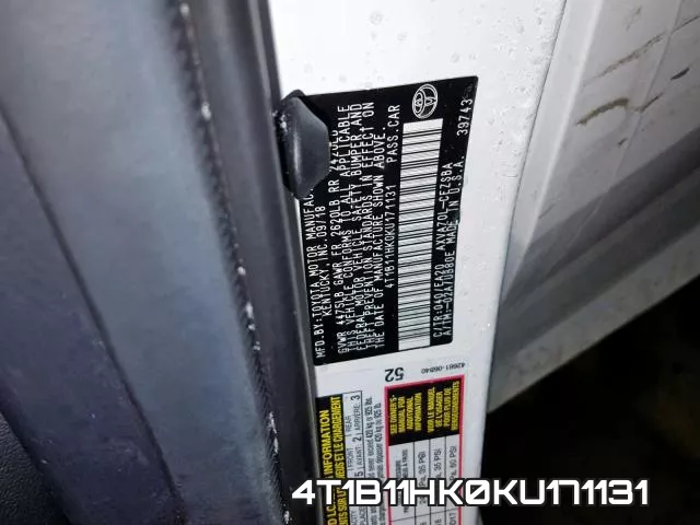 4T1B11HK0KU171131 фото 2