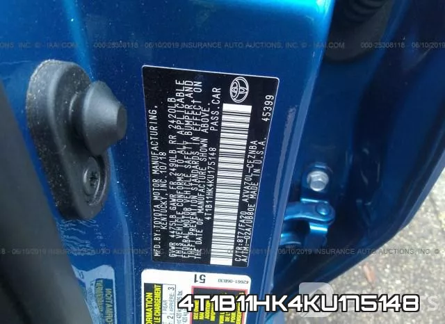 4T1B11HK4KU175148 фото 10