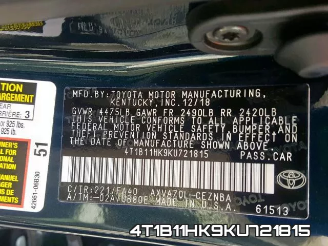 4T1B11HK9KU721815 фото 2