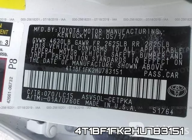 4T1BF1FK2HU783151 фото 10