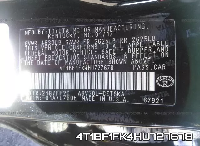 4T1BF1FK4HU727678 фото 10
