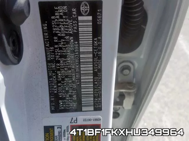 4T1BF1FKXHU349964 фото 2
