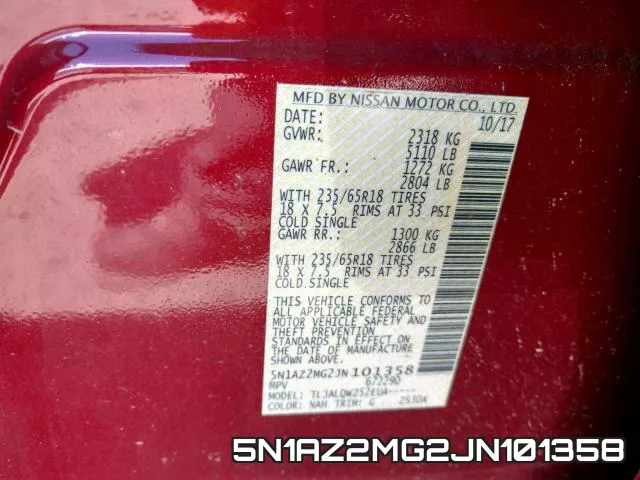 5N1AZ2MG2JN101358 фото 2