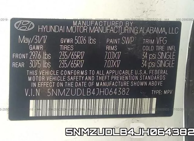 5NMZUDLB4JH064382 фото 10