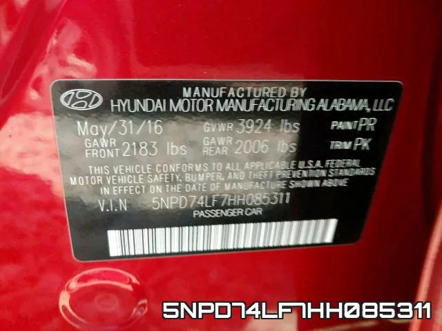 5NPD74LF7HH085311 фото 2