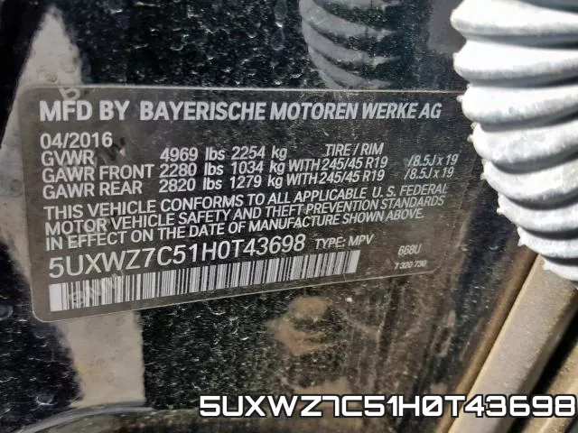 5UXWZ7C51H0T43698 фото 2