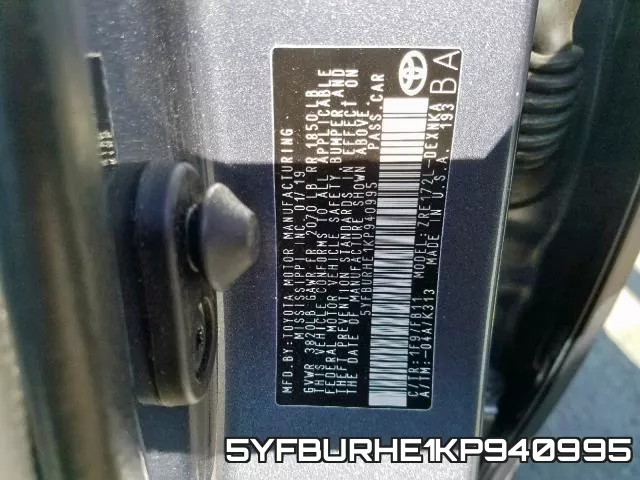 5YFBURHE1KP940995 фото 2