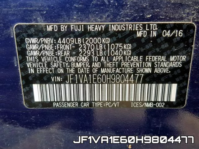 JF1VA1E60H9804477 фото 2