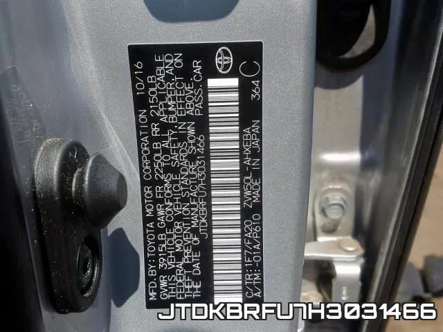 JTDKBRFU7H3031466 фото 2