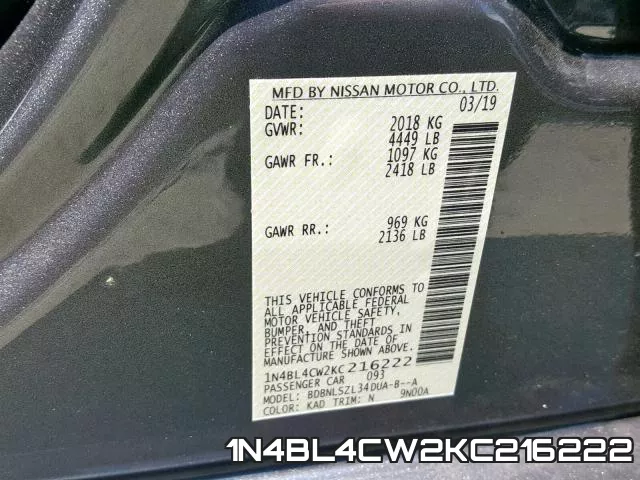 1N4BL4CW2KC216222 фото 2
