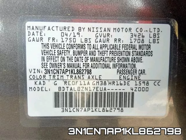 3N1CN7AP1KL862798 фото 2