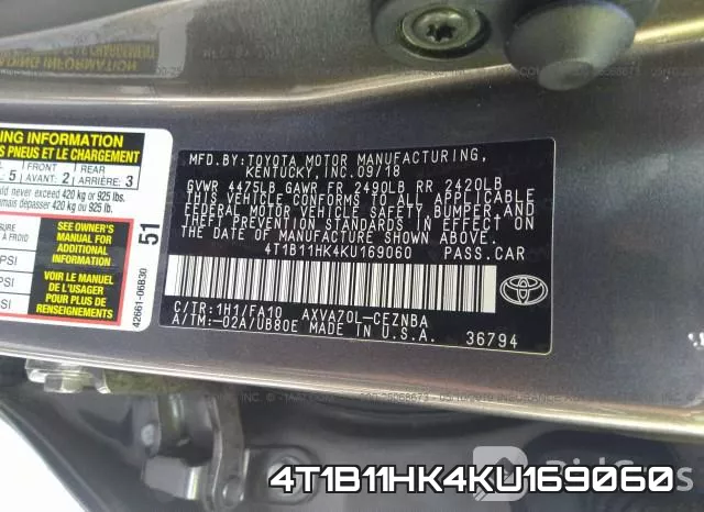 4T1B11HK4KU169060 фото 10