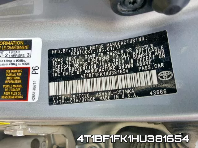 4T1BF1FK1HU381654 фото 2
