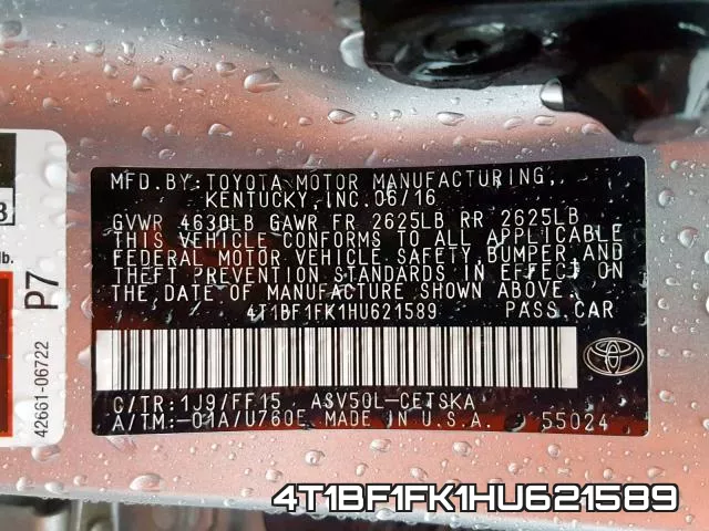 4T1BF1FK1HU621589 фото 2