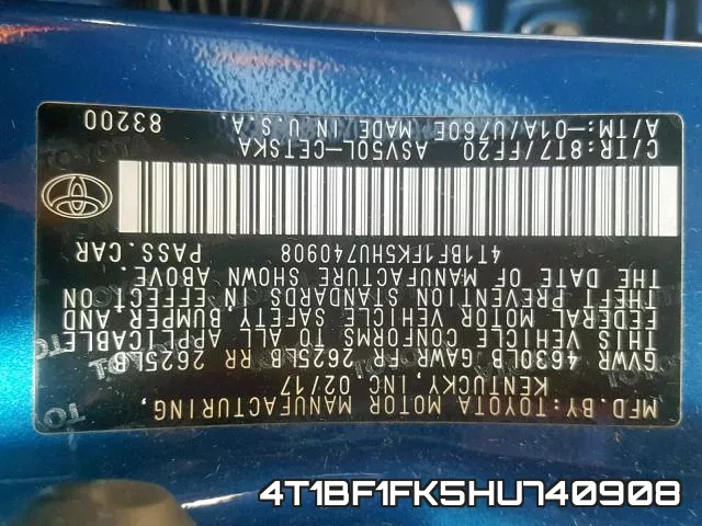 4T1BF1FK5HU740908 фото 2
