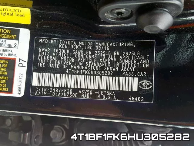 4T1BF1FK6HU305282 фото 2