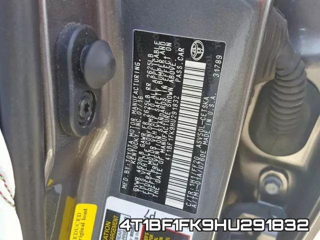 4T1BF1FK9HU291832 фото 2