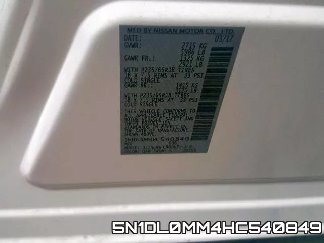 5N1DL0MM4HC540849 фото 2
