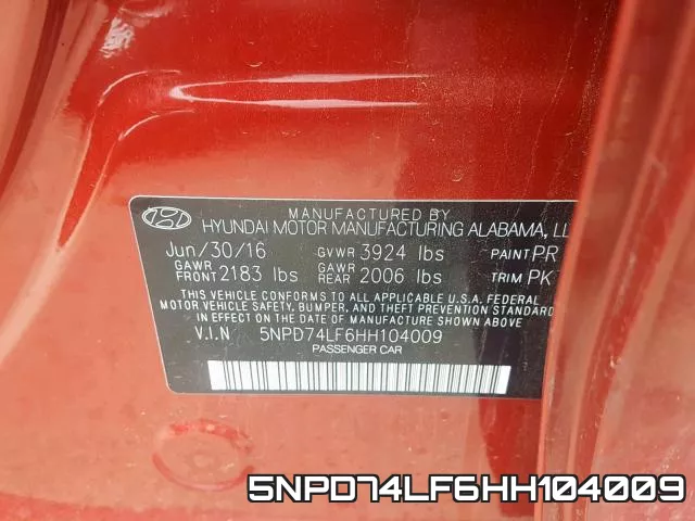 5NPD74LF6HH104009 фото 2