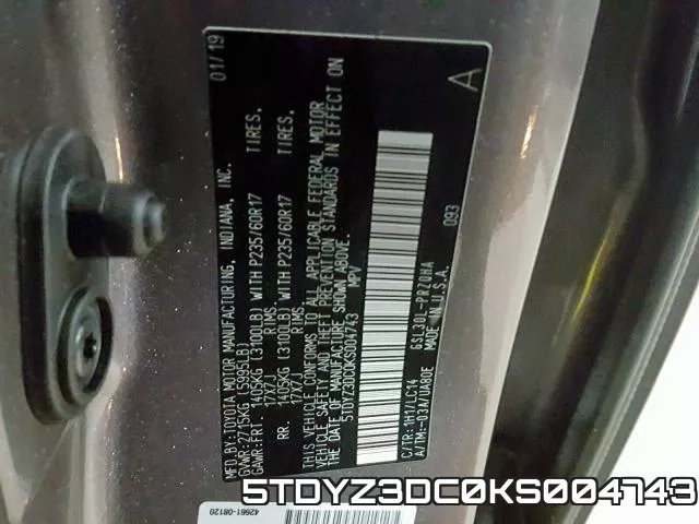 5TDYZ3DC0KS004743 фото 2