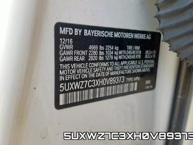 5UXWZ7C3XH0V89373 фото 2