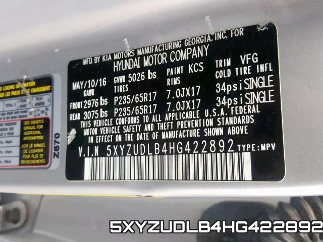 5XYZUDLB4HG422892 фото 2